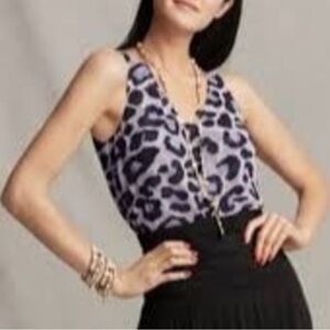CAbi Vivid Violet Feline Leopard Print Sleeveless Peplum Blouse Top #5536